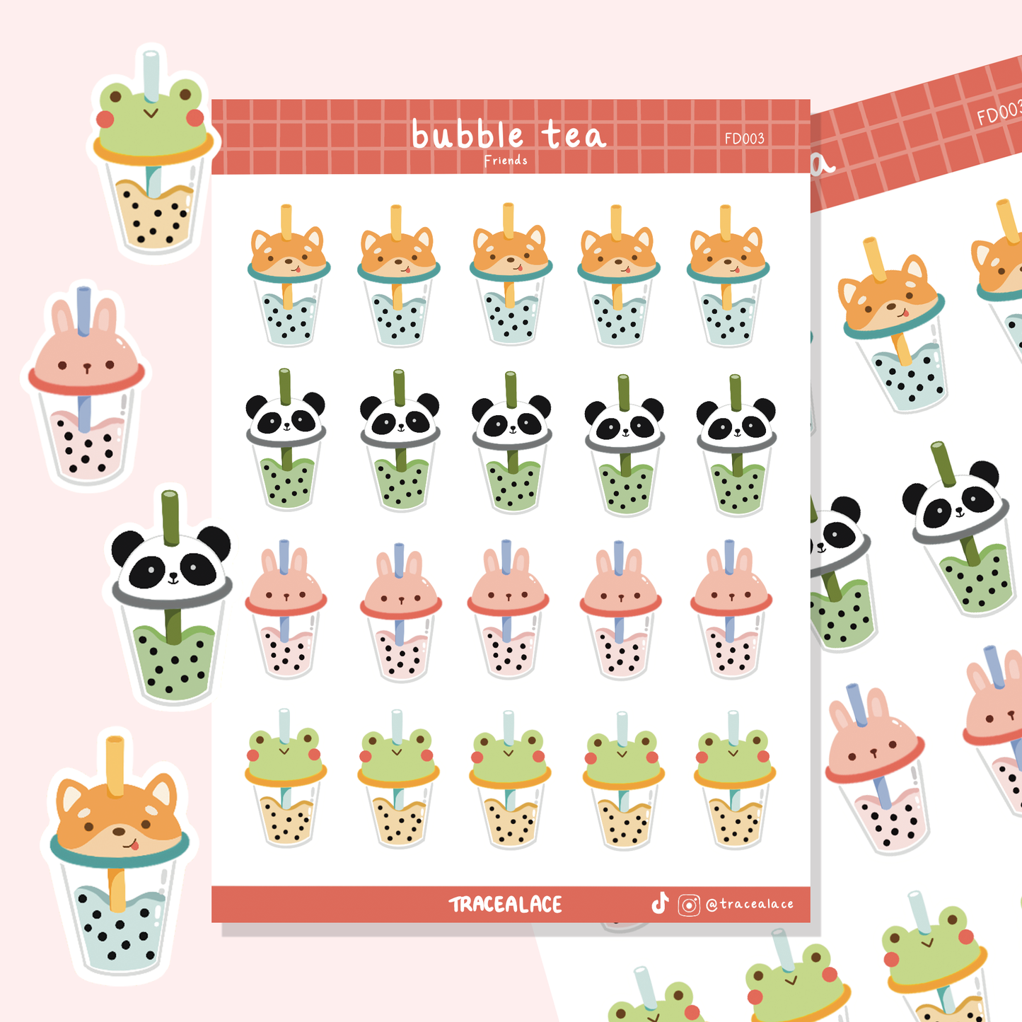 Bubble Tea Animal Friends Sticker Sheet