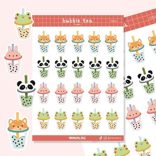 Bubble Tea Animal Friends Sticker Sheet