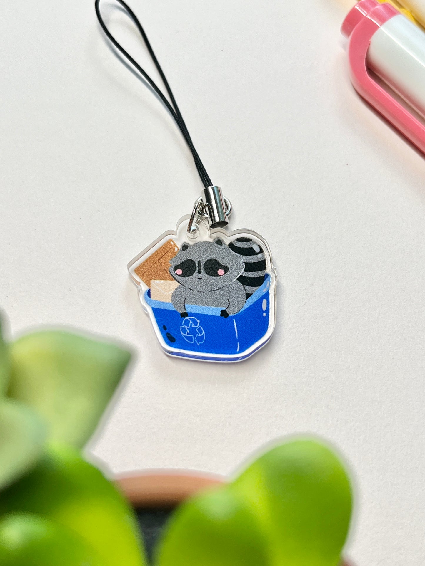 Roy the Raccoon Recycling Bin Phone Charm