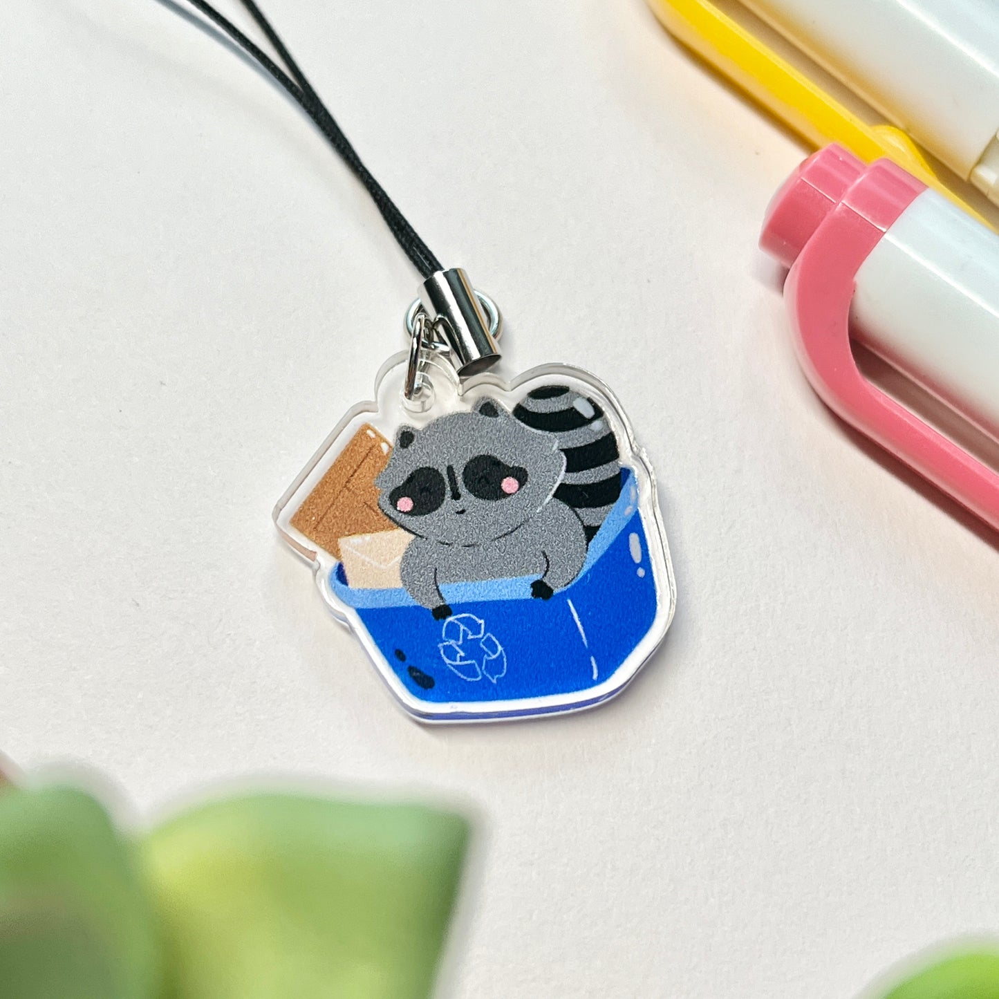 Roy the Raccoon Recycling Bin Phone Charm