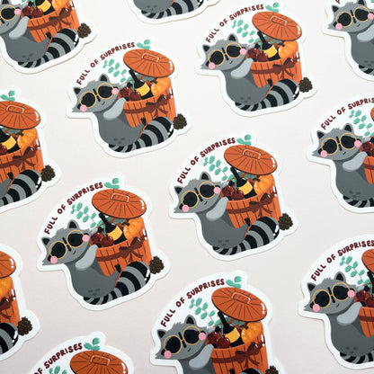 Full of Surprises Raccoon Sticker