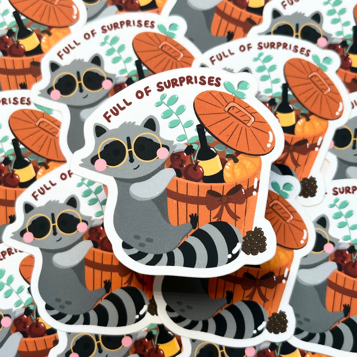 Full of Surprises Raccoon Sticker