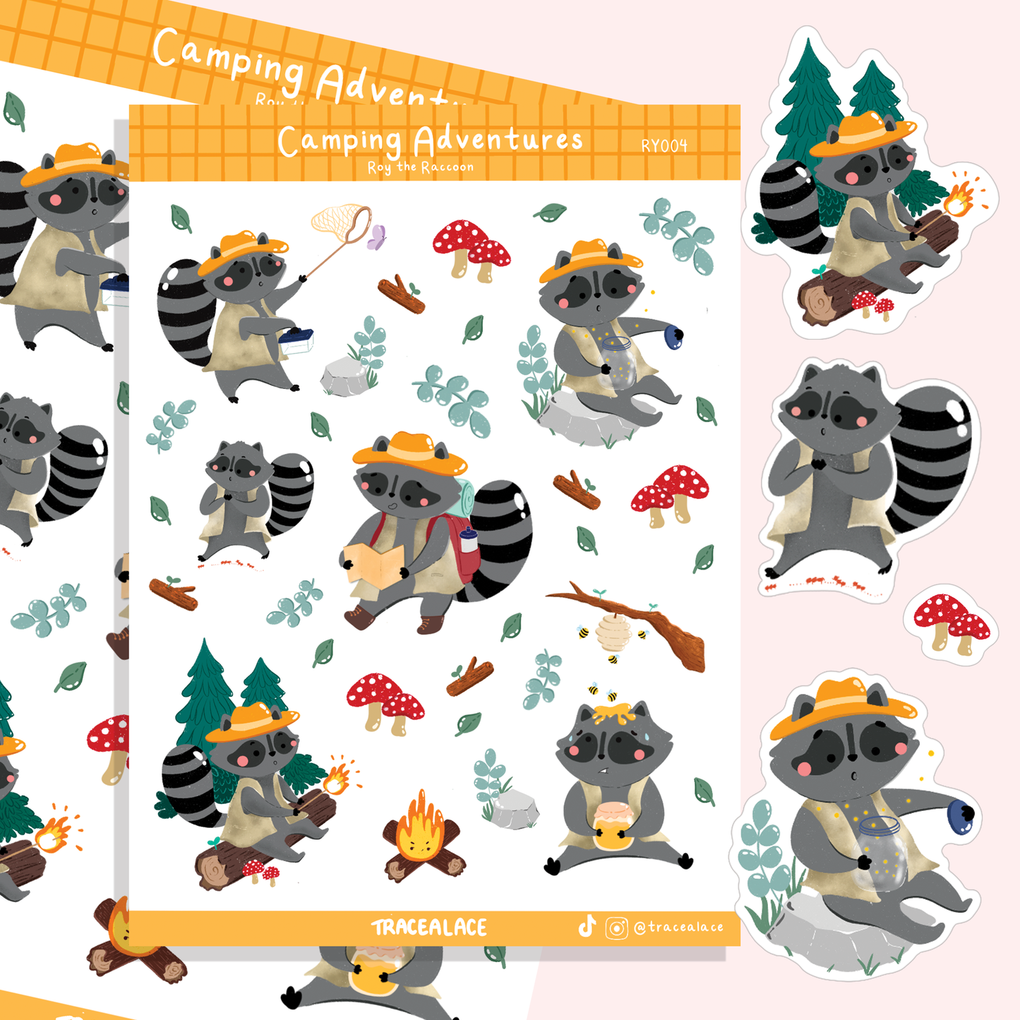 Camping Adventures Sticker Sheet ( Roy the Raccoon) Sticker Sheet