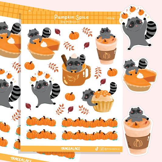 Pumpkin Spice Sticker Sheet (Roy the Raccoon)