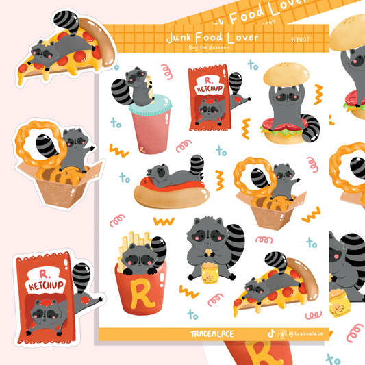 Junk Food Lover Sticker Sheet (Roy the Raccoon)