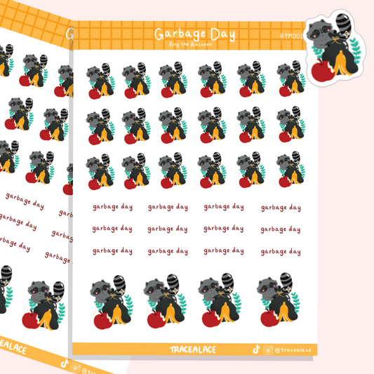 Roy the Raccoon Garbage Day Mini Sticker Sheet