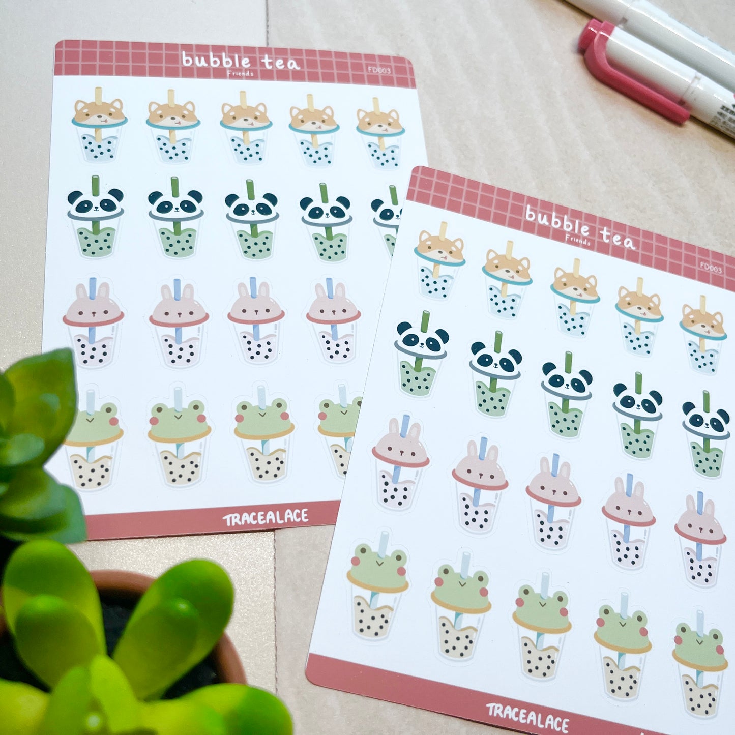 Bubble Tea Animal Friends Sticker Sheet