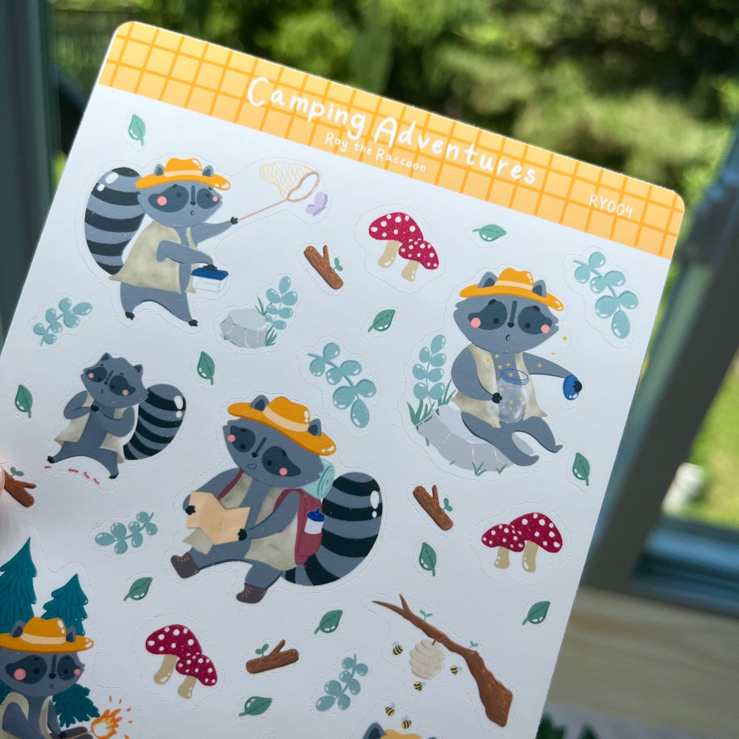 Camping Adventures Sticker Sheet ( Roy the Raccoon) Sticker Sheet