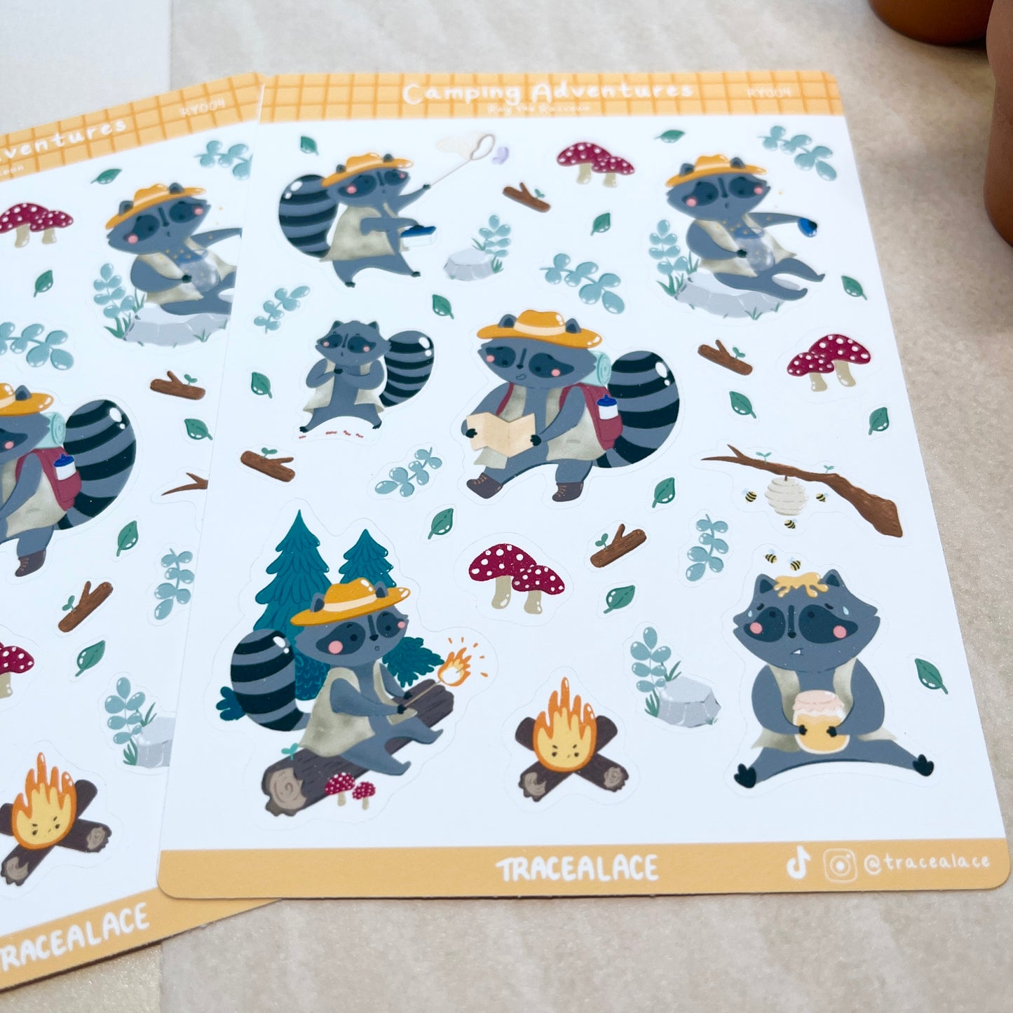 Camping Adventures Sticker Sheet ( Roy the Raccoon) Sticker Sheet